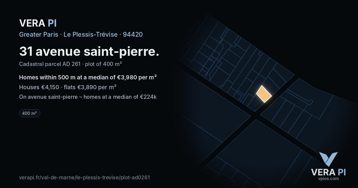31 avenue saint-pierre, Le Plessis-Trévise at night – the plot lit, the parcels around coloured by the prices near them