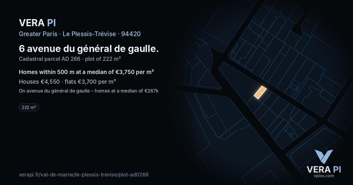 6 avenue du général de gaulle, Le Plessis-Trévise at night – the plot lit, the parcels around coloured by the prices near them