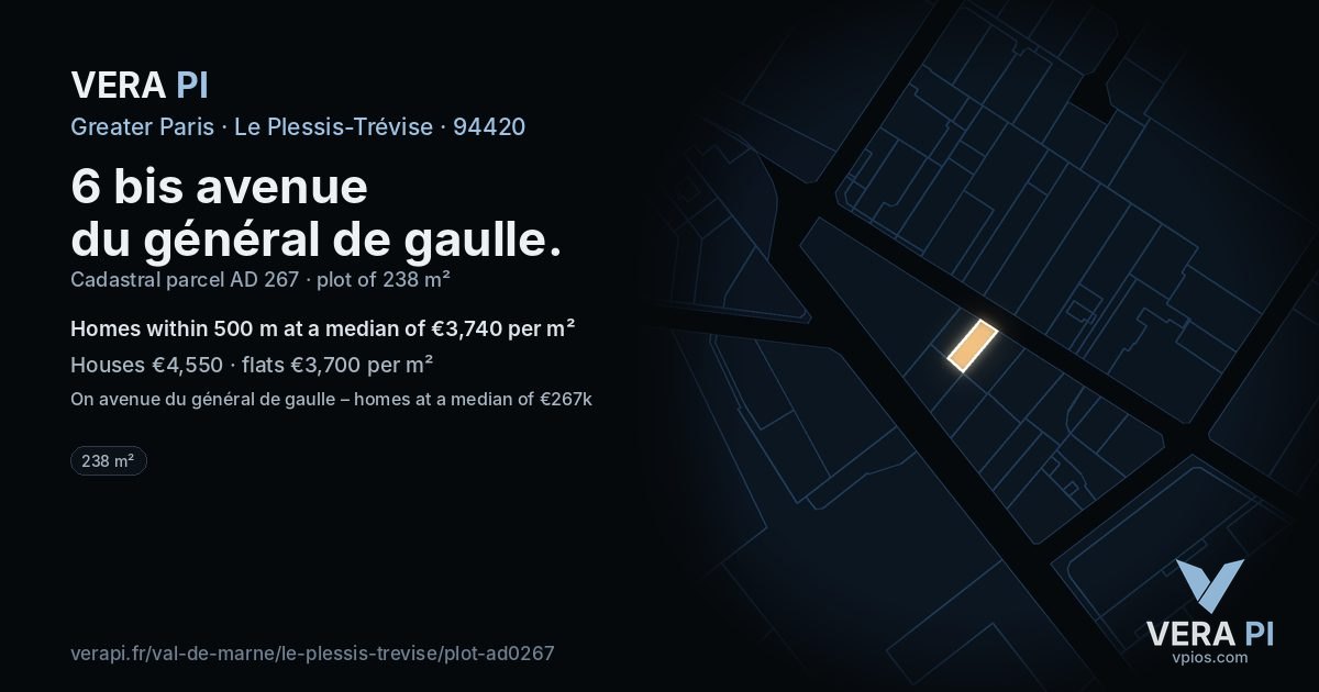 6 bis avenue du général de gaulle, Le Plessis-Trévise at night – the plot lit, the parcels around coloured by the prices near them