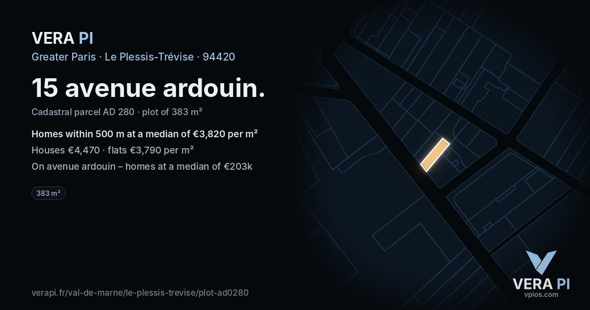 15 avenue ardouin, Le Plessis-Trévise at night – the plot lit, the parcels around coloured by the prices near them