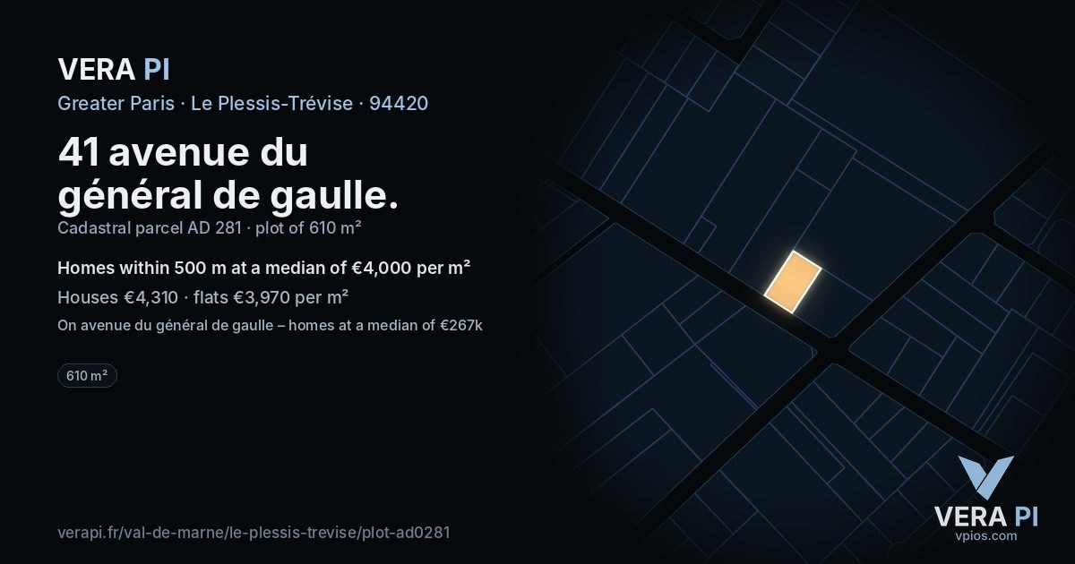 41 avenue du général de gaulle, Le Plessis-Trévise at night – the plot lit, the parcels around coloured by the prices near them