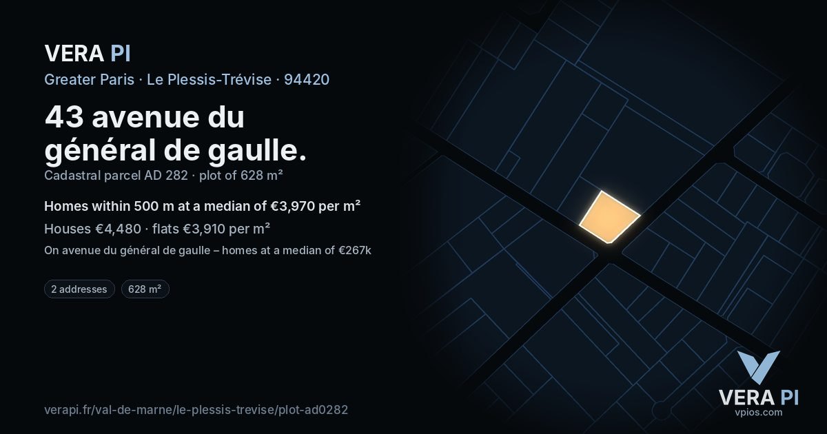 43 avenue du général de gaulle, Le Plessis-Trévise at night – the plot lit, the parcels around coloured by the prices near them