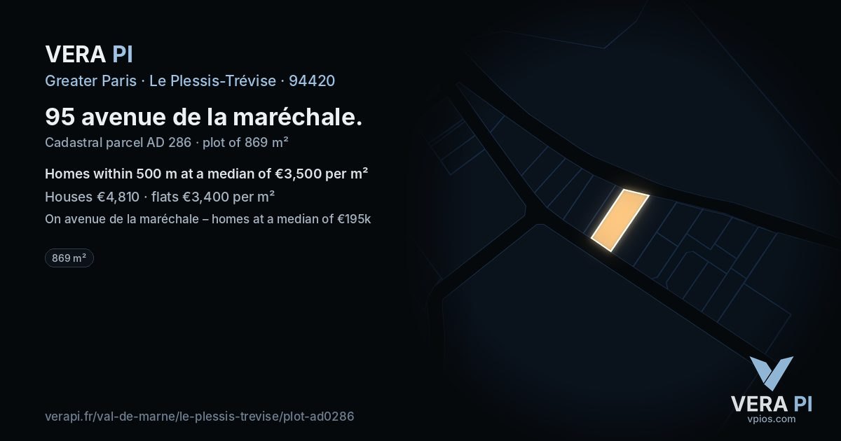 95 avenue de la maréchale, Le Plessis-Trévise at night – the plot lit, the parcels around coloured by the prices near them