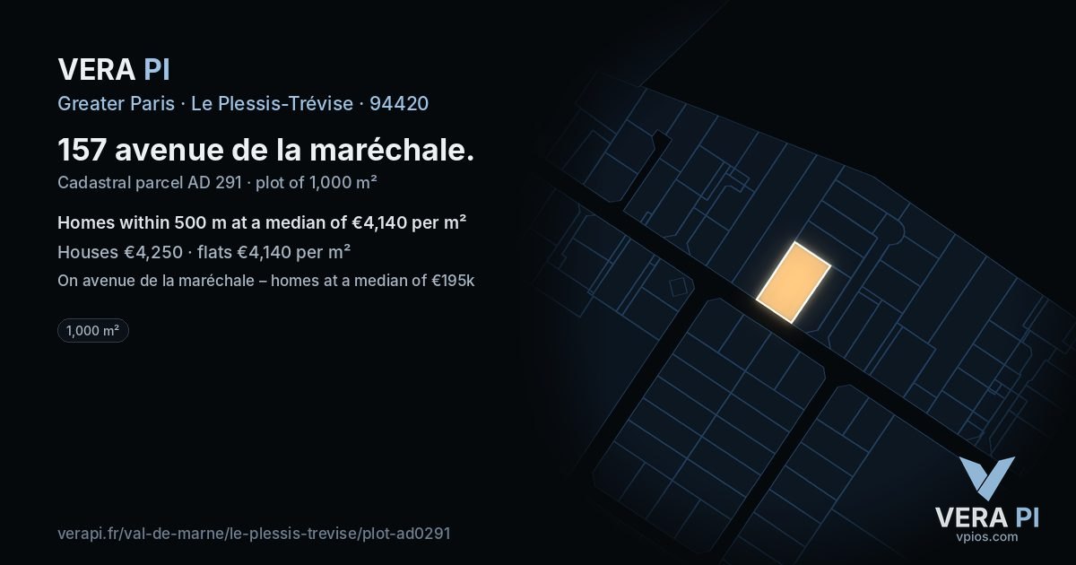 157 avenue de la maréchale, Le Plessis-Trévise at night – the plot lit, the parcels around coloured by the prices near them