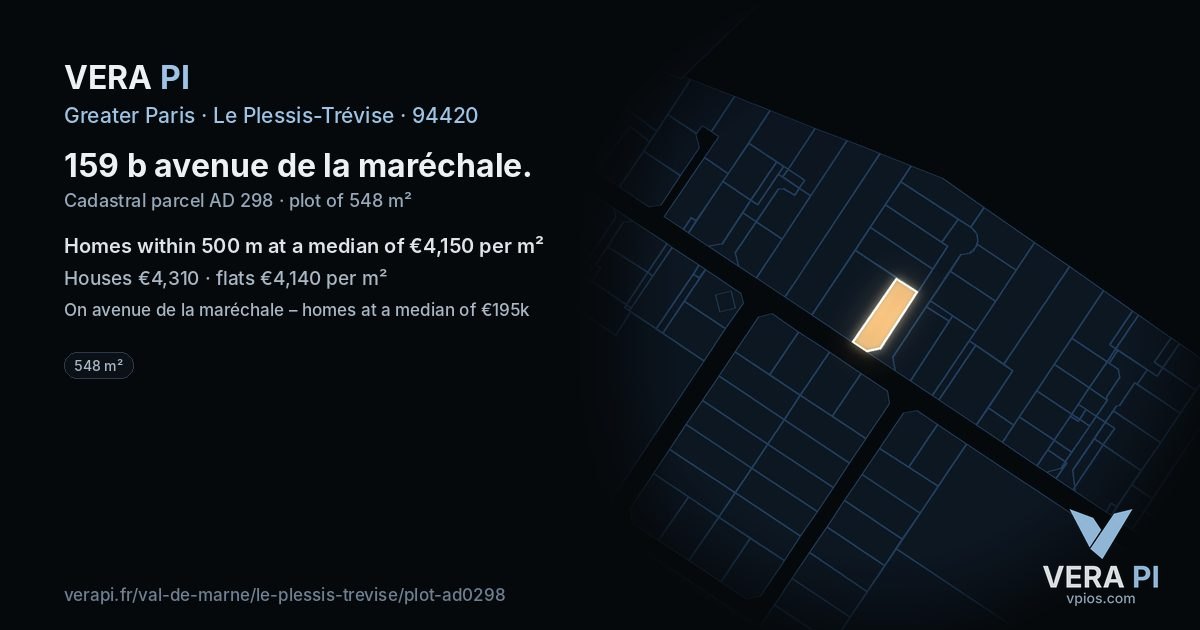 159 b avenue de la maréchale, Le Plessis-Trévise at night – the plot lit, the parcels around coloured by the prices near them
