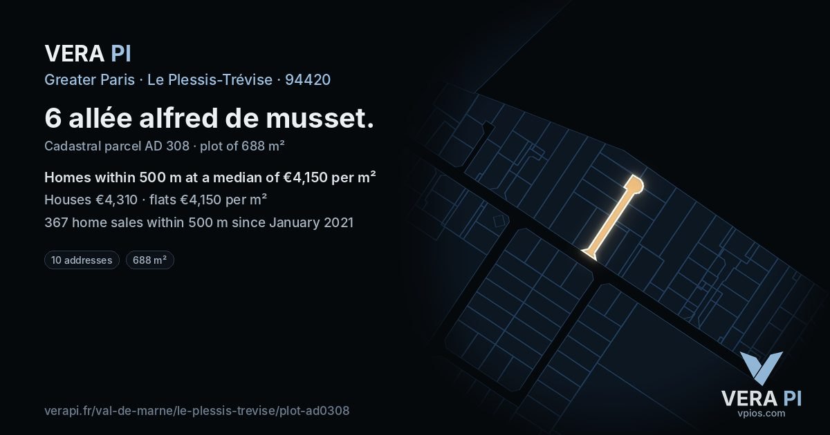 6 allée alfred de musset, Le Plessis-Trévise at night – the plot lit, the parcels around coloured by the prices near them