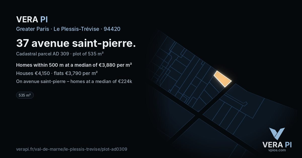 37 avenue saint-pierre, Le Plessis-Trévise at night – the plot lit, the parcels around coloured by the prices near them