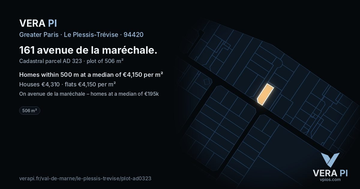 161 avenue de la maréchale, Le Plessis-Trévise at night – the plot lit, the parcels around coloured by the prices near them