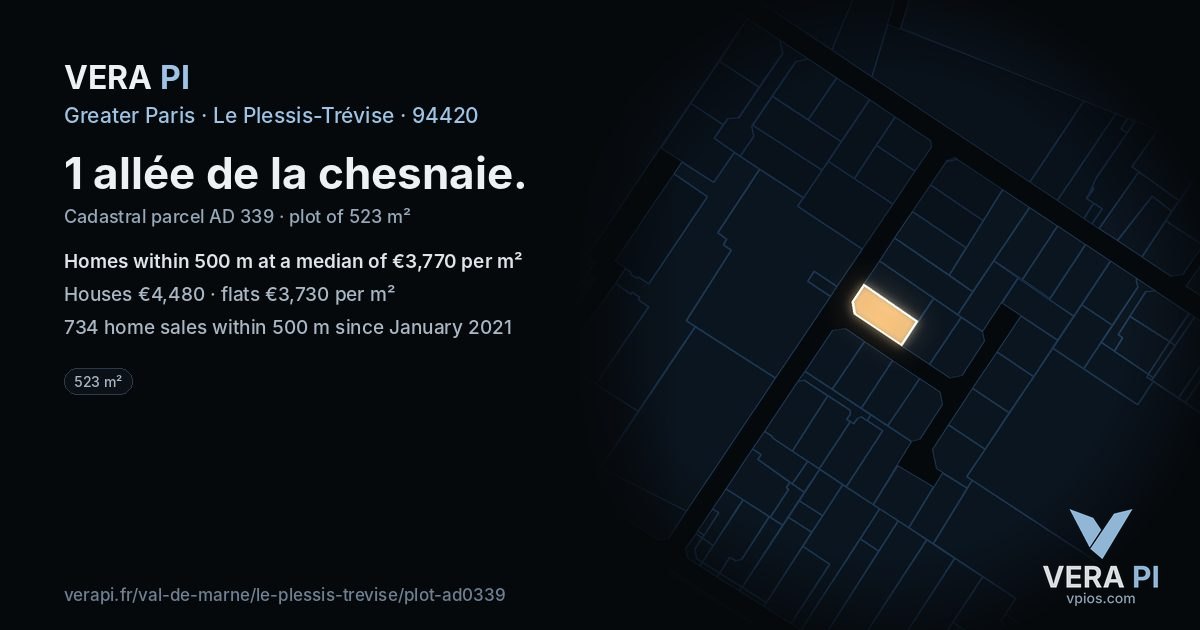 1 allée de la chesnaie, Le Plessis-Trévise at night – the plot lit, the parcels around coloured by the prices near them