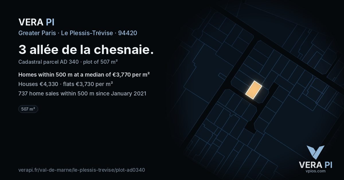 3 allée de la chesnaie, Le Plessis-Trévise at night – the plot lit, the parcels around coloured by the prices near them