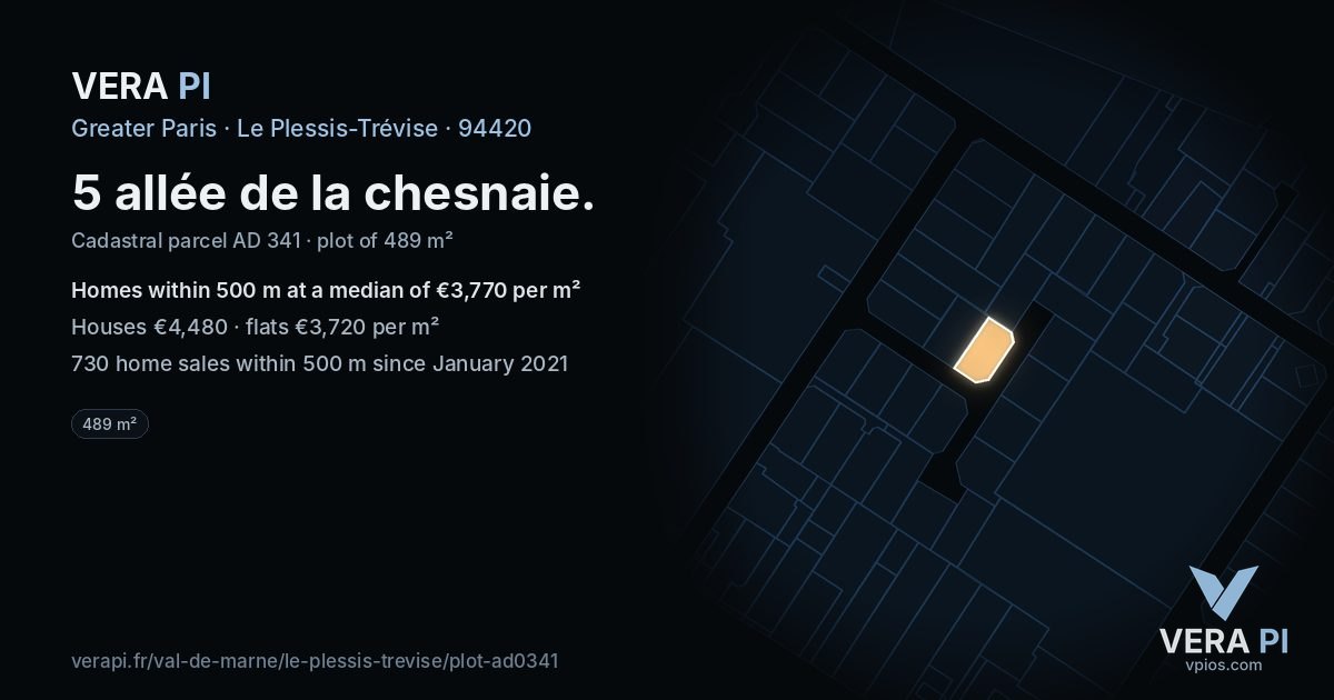 5 allée de la chesnaie, Le Plessis-Trévise at night – the plot lit, the parcels around coloured by the prices near them