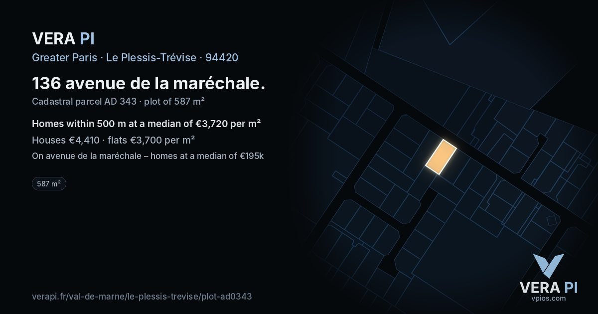 136 avenue de la maréchale, Le Plessis-Trévise at night – the plot lit, the parcels around coloured by the prices near them
