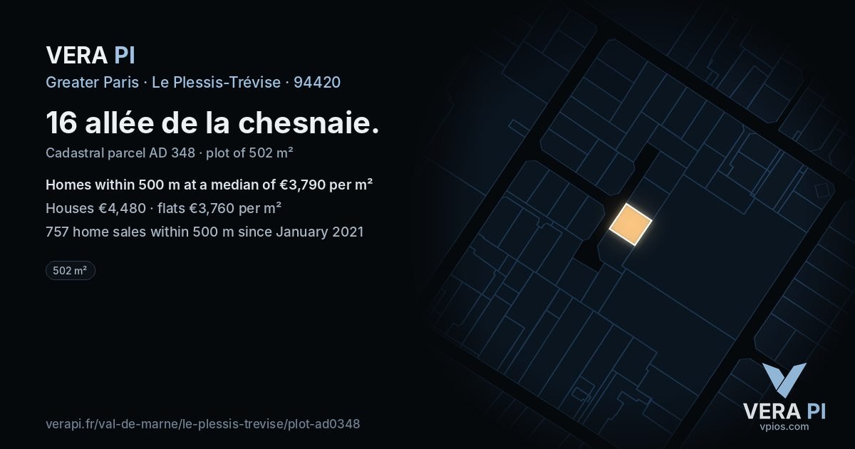 16 allée de la chesnaie, Le Plessis-Trévise at night – the plot lit, the parcels around coloured by the prices near them