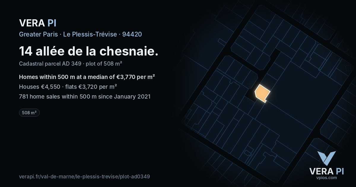 14 allée de la chesnaie, Le Plessis-Trévise at night – the plot lit, the parcels around coloured by the prices near them