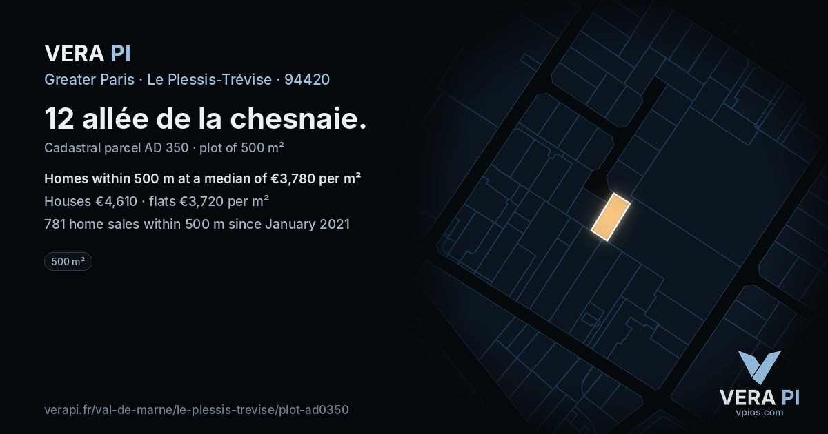 12 allée de la chesnaie, Le Plessis-Trévise at night – the plot lit, the parcels around coloured by the prices near them