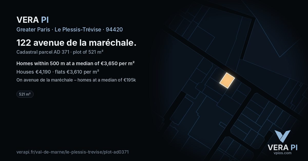 122 avenue de la maréchale, Le Plessis-Trévise at night – the plot lit, the parcels around coloured by the prices near them