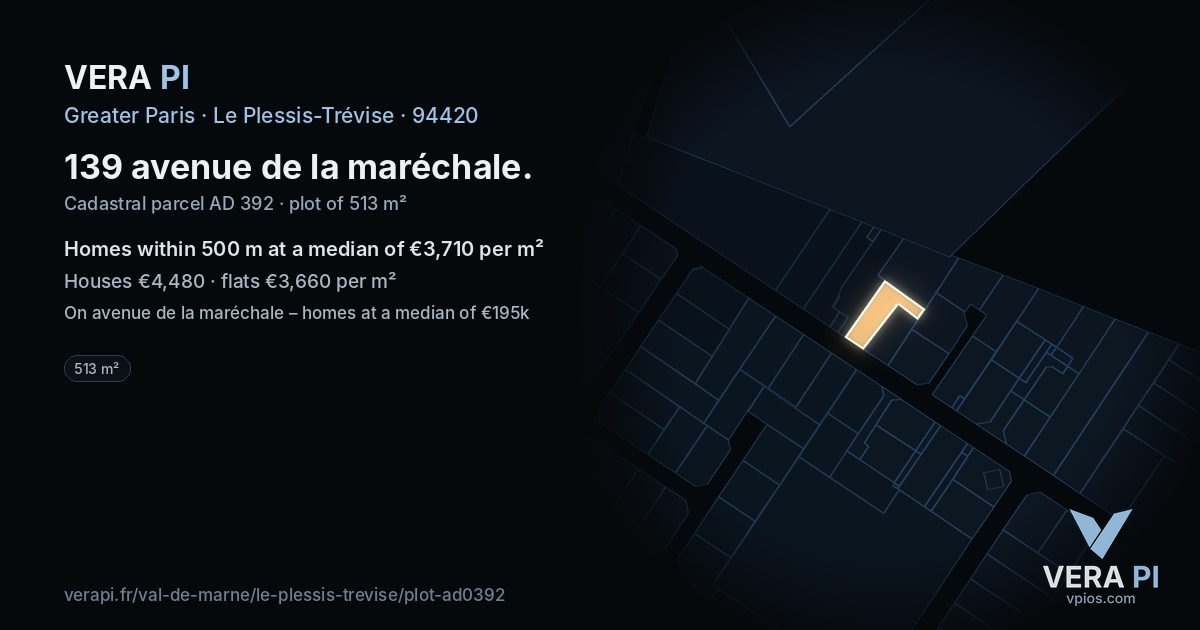139 avenue de la maréchale, Le Plessis-Trévise at night – the plot lit, the parcels around coloured by the prices near them