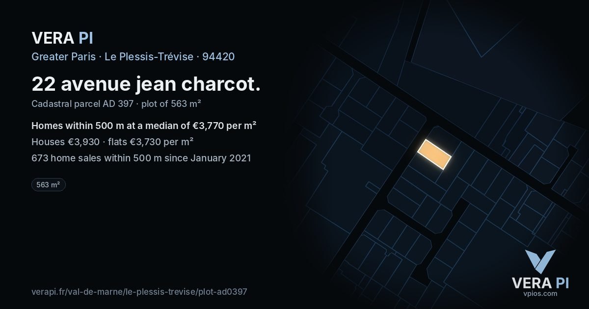 22 avenue jean charcot, Le Plessis-Trévise at night – the plot lit, the parcels around coloured by the prices near them