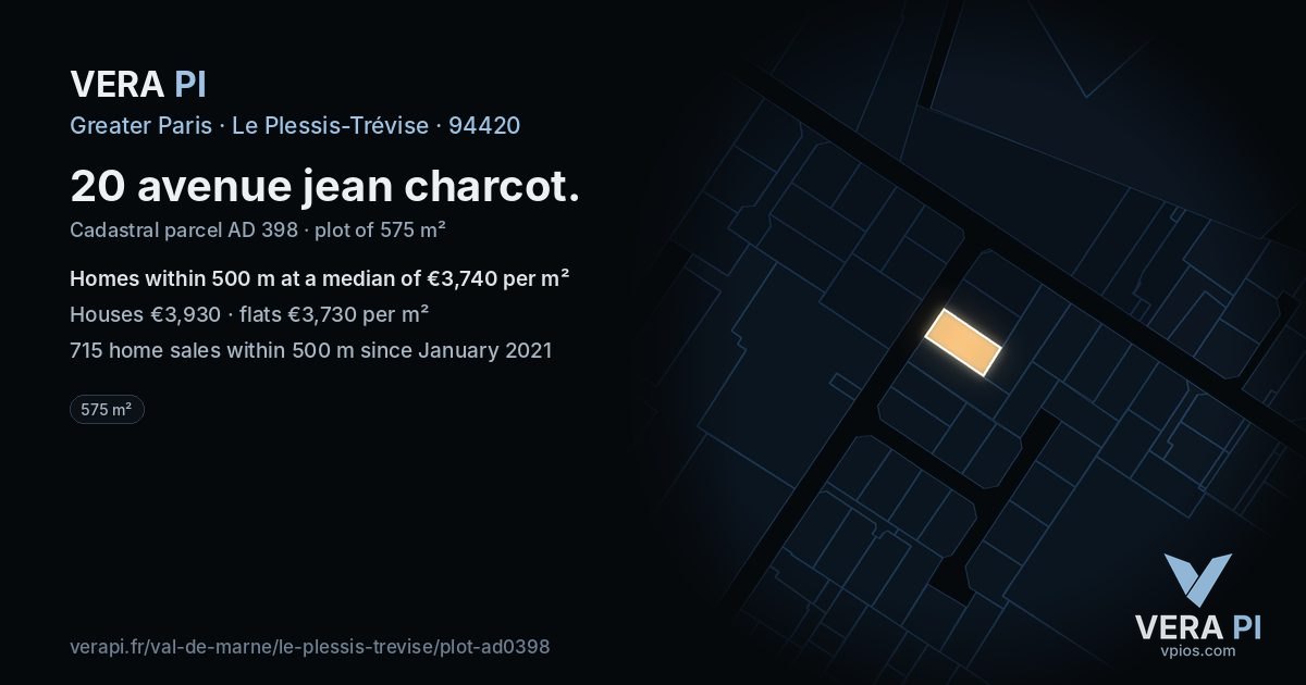 20 avenue jean charcot, Le Plessis-Trévise at night – the plot lit, the parcels around coloured by the prices near them