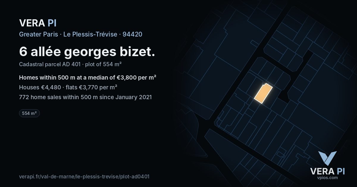 6 allée georges bizet, Le Plessis-Trévise at night – the plot lit, the parcels around coloured by the prices near them