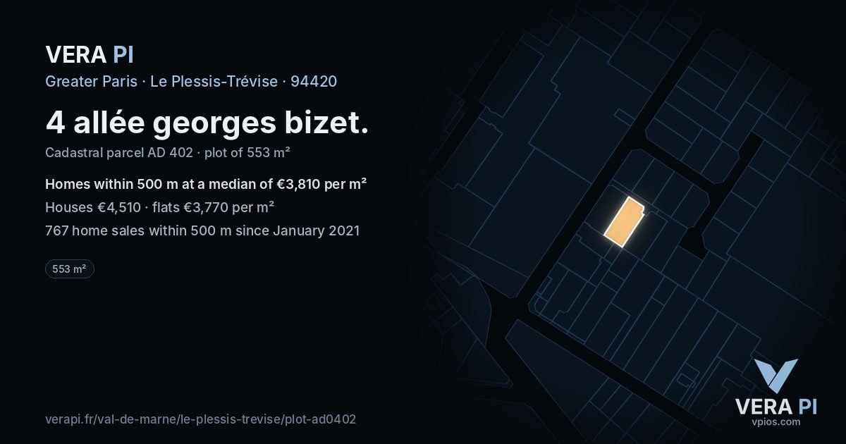 4 allée georges bizet, Le Plessis-Trévise at night – the plot lit, the parcels around coloured by the prices near them