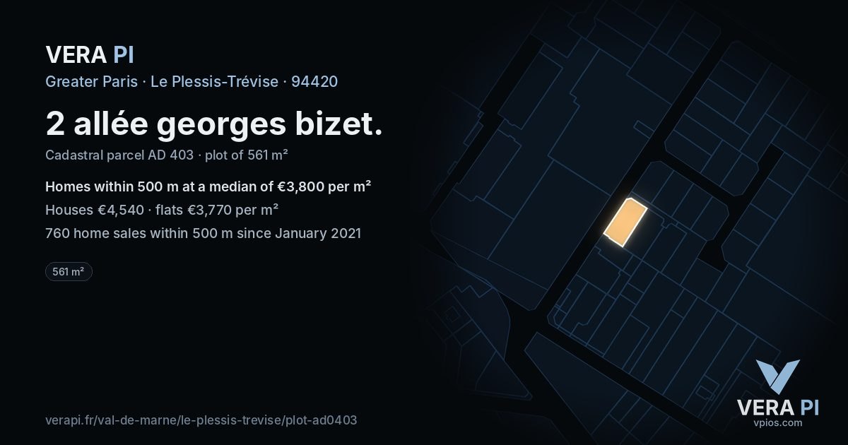 2 allée georges bizet, Le Plessis-Trévise at night – the plot lit, the parcels around coloured by the prices near them