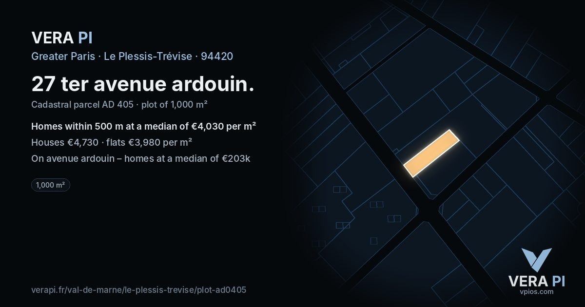 27 ter avenue ardouin, Le Plessis-Trévise at night – the plot lit, the parcels around coloured by the prices near them