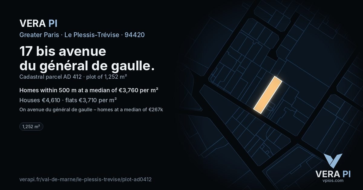 17 bis avenue du général de gaulle, Le Plessis-Trévise at night – the plot lit, the parcels around coloured by the prices near them
