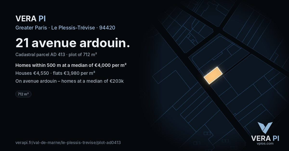 21 avenue ardouin, Le Plessis-Trévise at night – the plot lit, the parcels around coloured by the prices near them