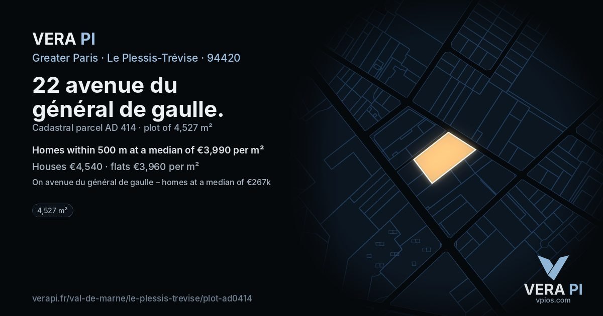 22 avenue du général de gaulle, Le Plessis-Trévise at night – the plot lit, the parcels around coloured by the prices near them