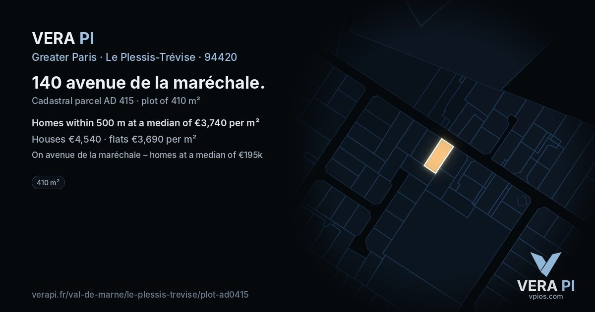 140 avenue de la maréchale, Le Plessis-Trévise at night – the plot lit, the parcels around coloured by the prices near them