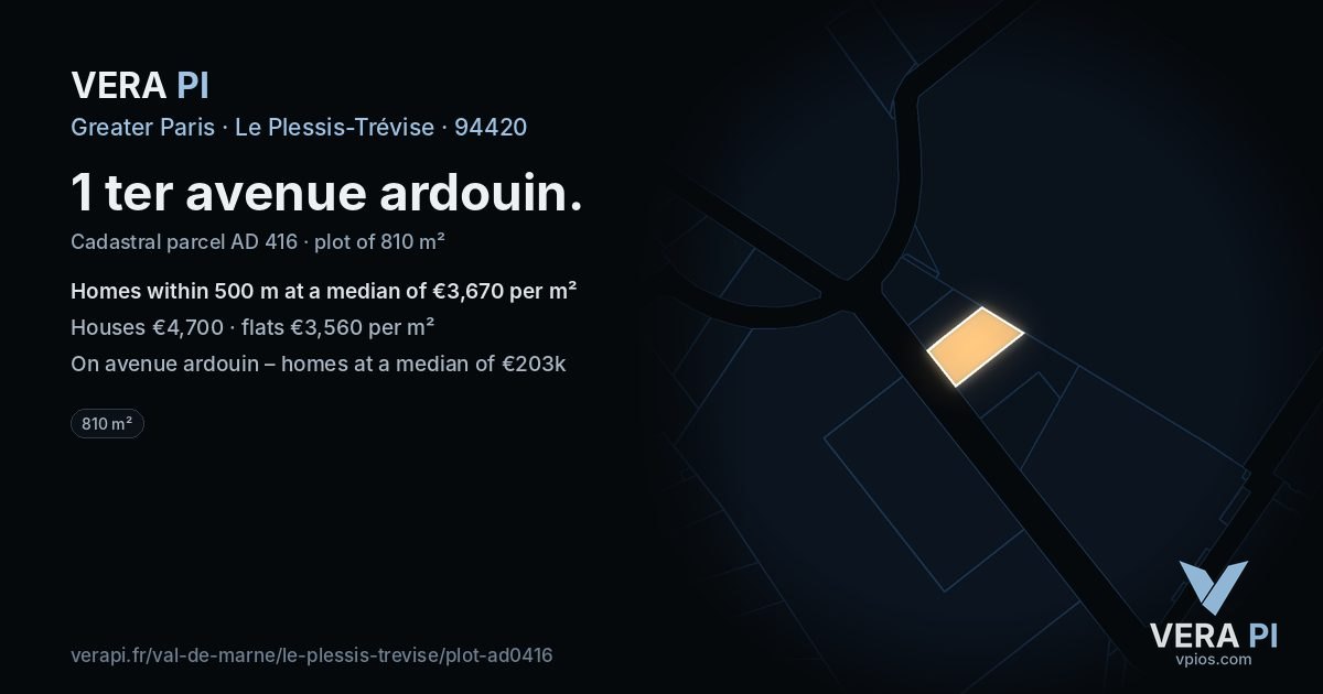 1 ter avenue ardouin, Le Plessis-Trévise at night – the plot lit, the parcels around coloured by the prices near them