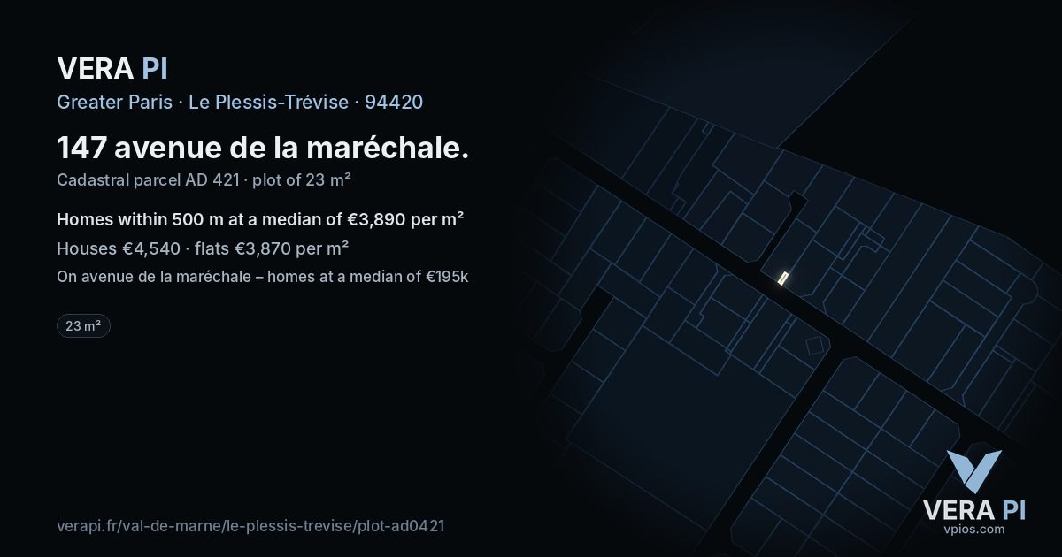 147 avenue de la maréchale, Le Plessis-Trévise at night – the plot lit, the parcels around coloured by the prices near them