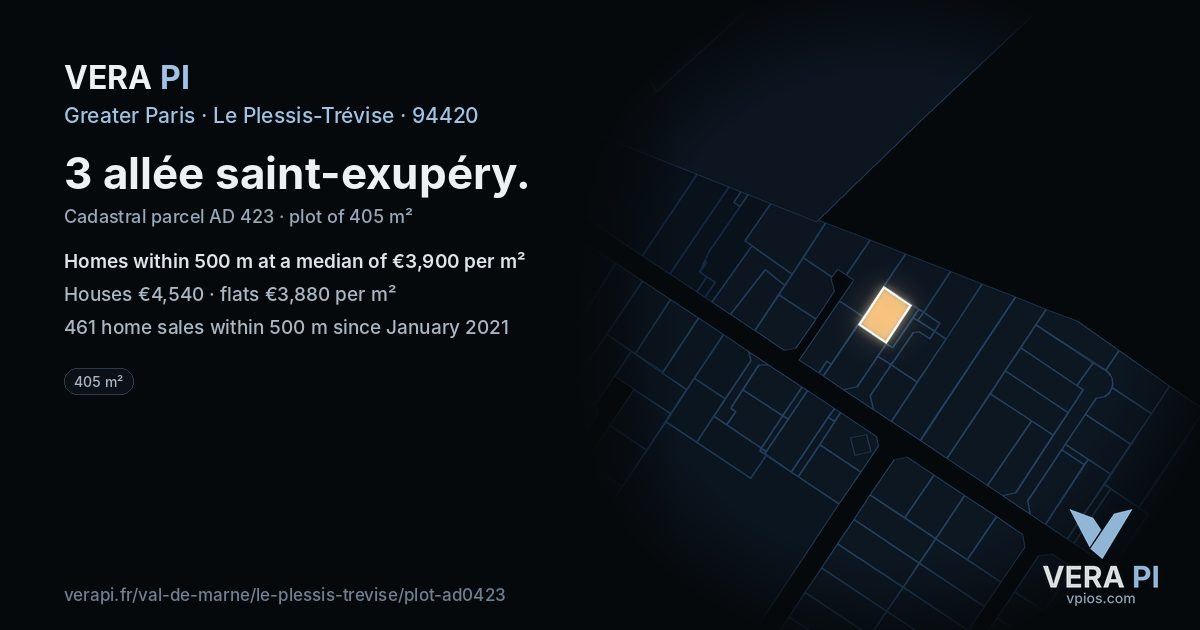 3 allée saint-exupéry, Le Plessis-Trévise at night – the plot lit, the parcels around coloured by the prices near them