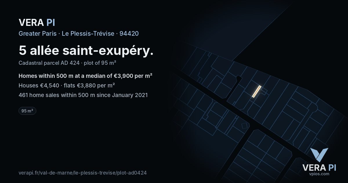 5 allée saint-exupéry, Le Plessis-Trévise at night – the plot lit, the parcels around coloured by the prices near them