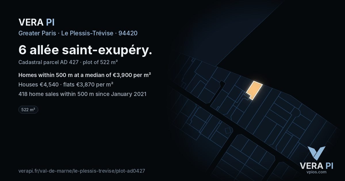 6 allée saint-exupéry, Le Plessis-Trévise at night – the plot lit, the parcels around coloured by the prices near them