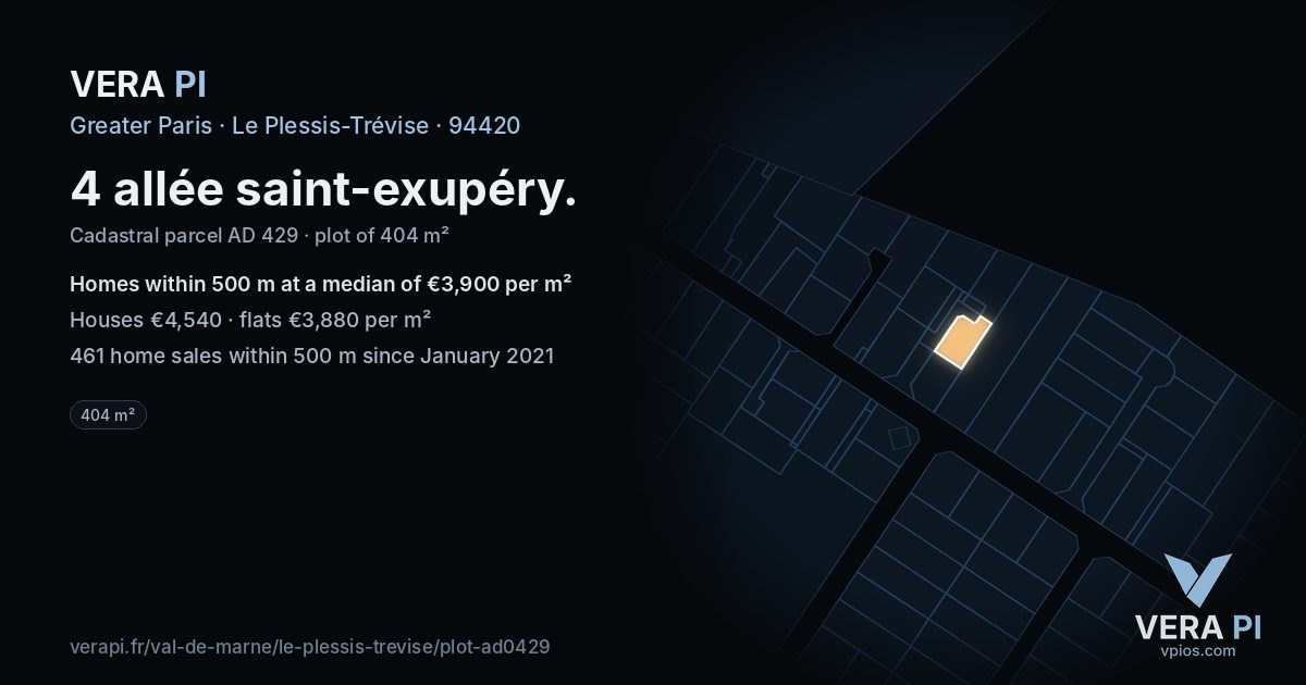 4 allée saint-exupéry, Le Plessis-Trévise at night – the plot lit, the parcels around coloured by the prices near them
