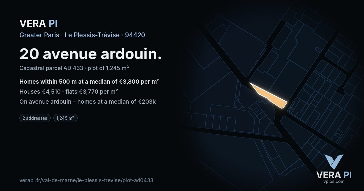 20 avenue ardouin, Le Plessis-Trévise at night – the plot lit, the parcels around coloured by the prices near them