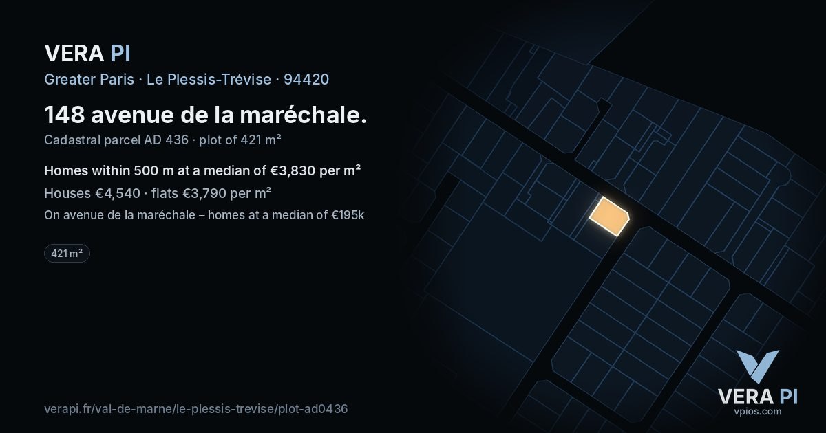 148 avenue de la maréchale, Le Plessis-Trévise at night – the plot lit, the parcels around coloured by the prices near them