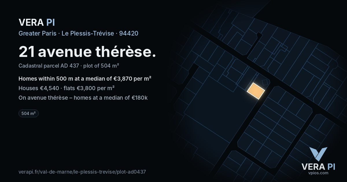 21 avenue thérèse, Le Plessis-Trévise at night – the plot lit, the parcels around coloured by the prices near them