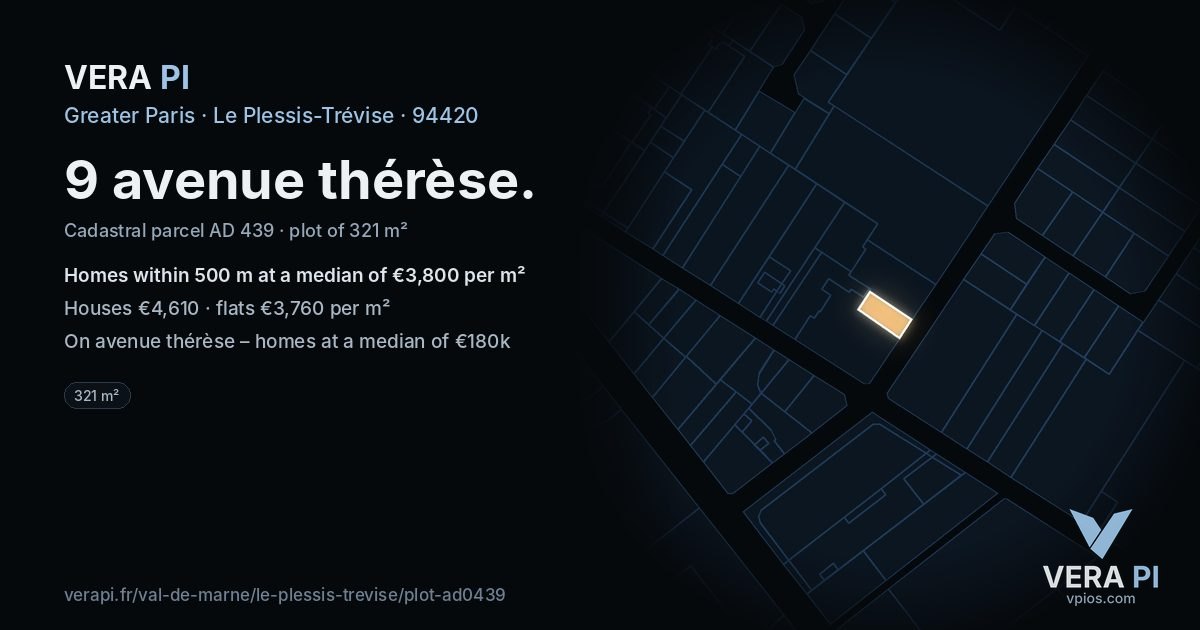 9 avenue thérèse, Le Plessis-Trévise at night – the plot lit, the parcels around coloured by the prices near them