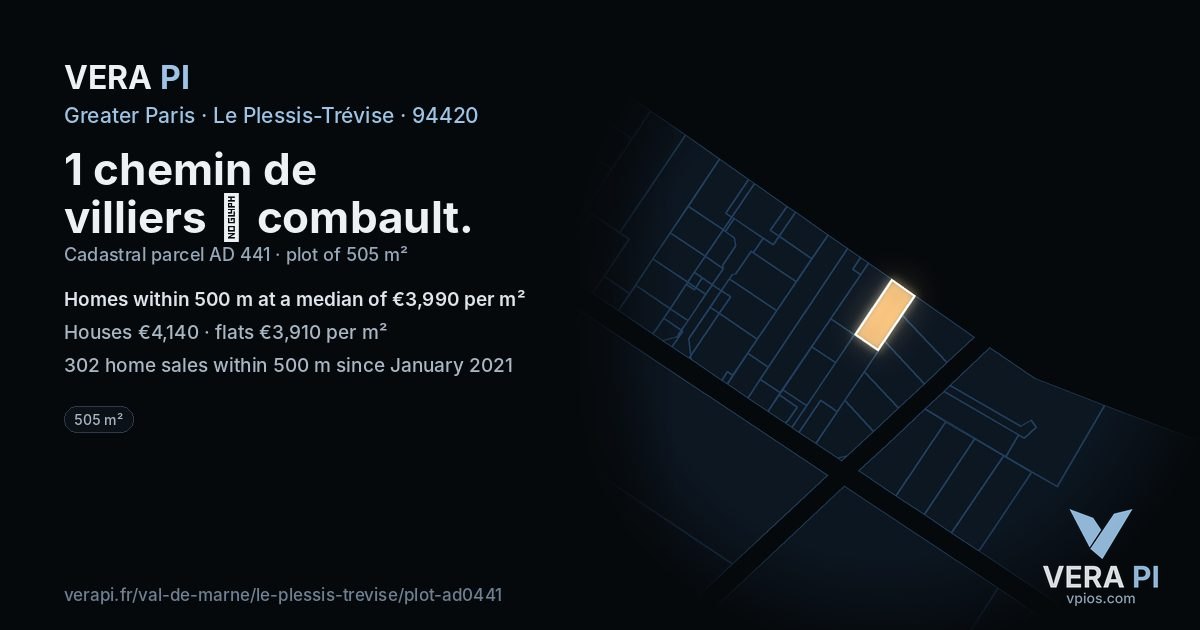 1 chemin de villiers combault, Le Plessis-Trévise at night – the plot lit, the parcels around coloured by the prices near them