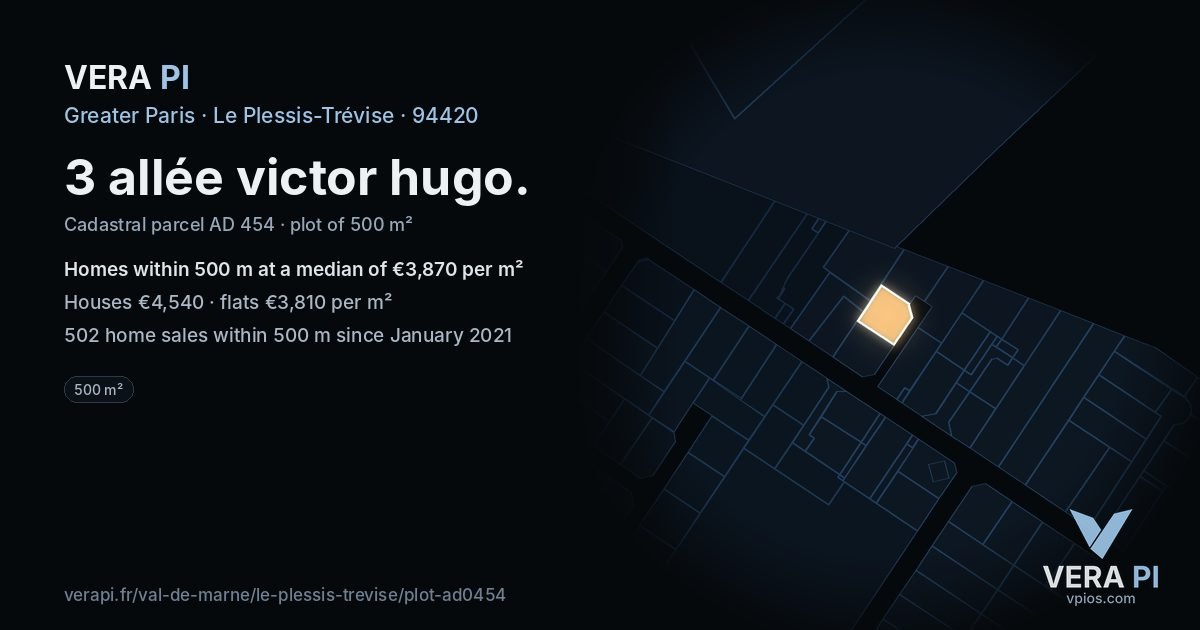 3 allée victor hugo, Le Plessis-Trévise at night – the plot lit, the parcels around coloured by the prices near them