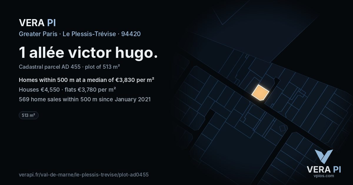 1 allée victor hugo, Le Plessis-Trévise at night – the plot lit, the parcels around coloured by the prices near them