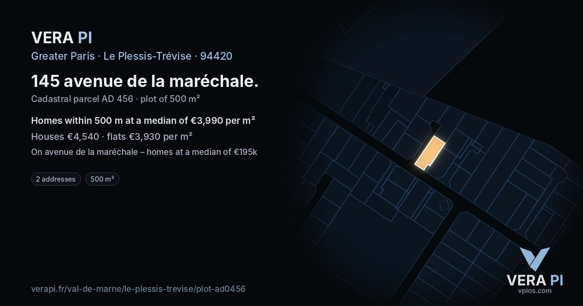 145 avenue de la maréchale, Le Plessis-Trévise at night – the plot lit, the parcels around coloured by the prices near them