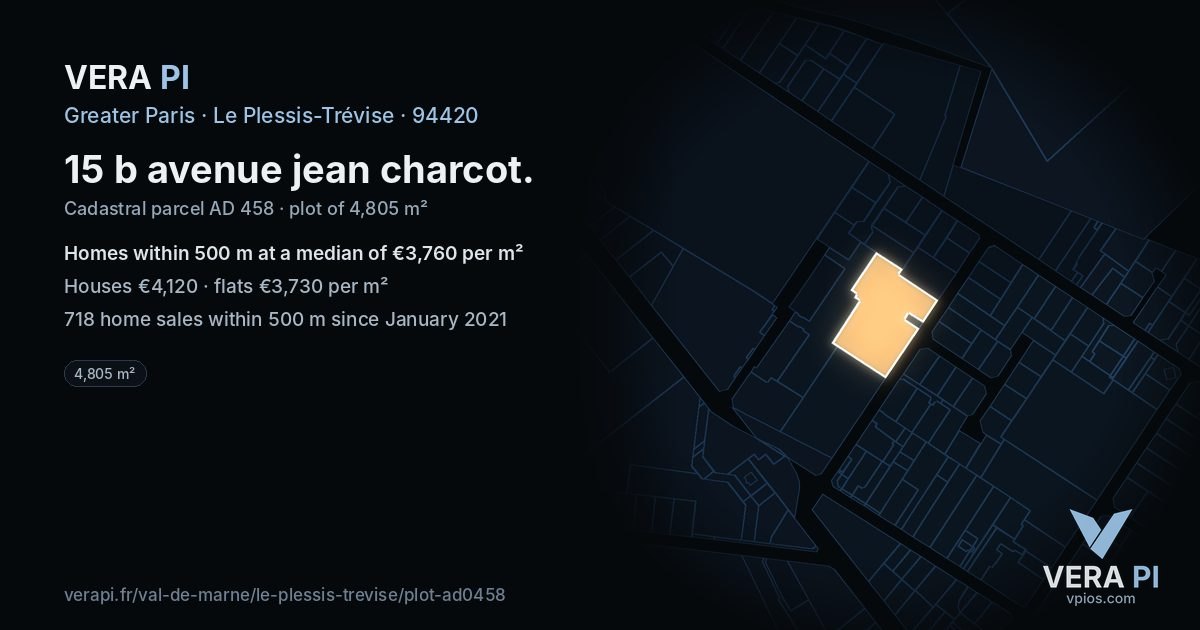 15 b avenue jean charcot, Le Plessis-Trévise at night – the plot lit, the parcels around coloured by the prices near them