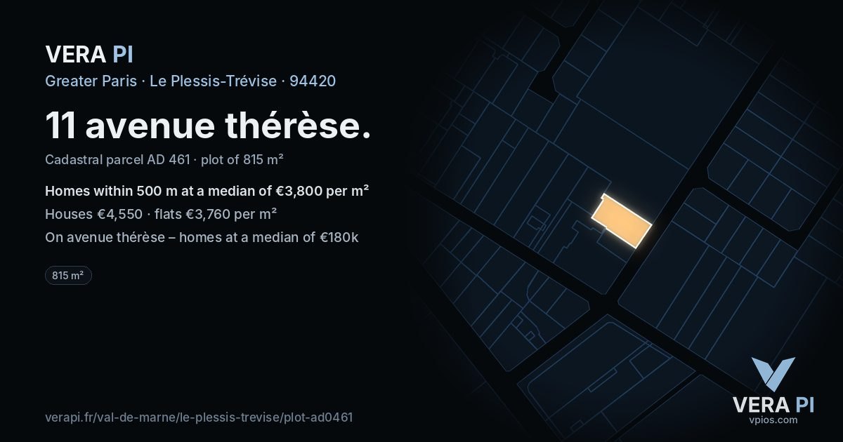 11 avenue thérèse, Le Plessis-Trévise at night – the plot lit, the parcels around coloured by the prices near them