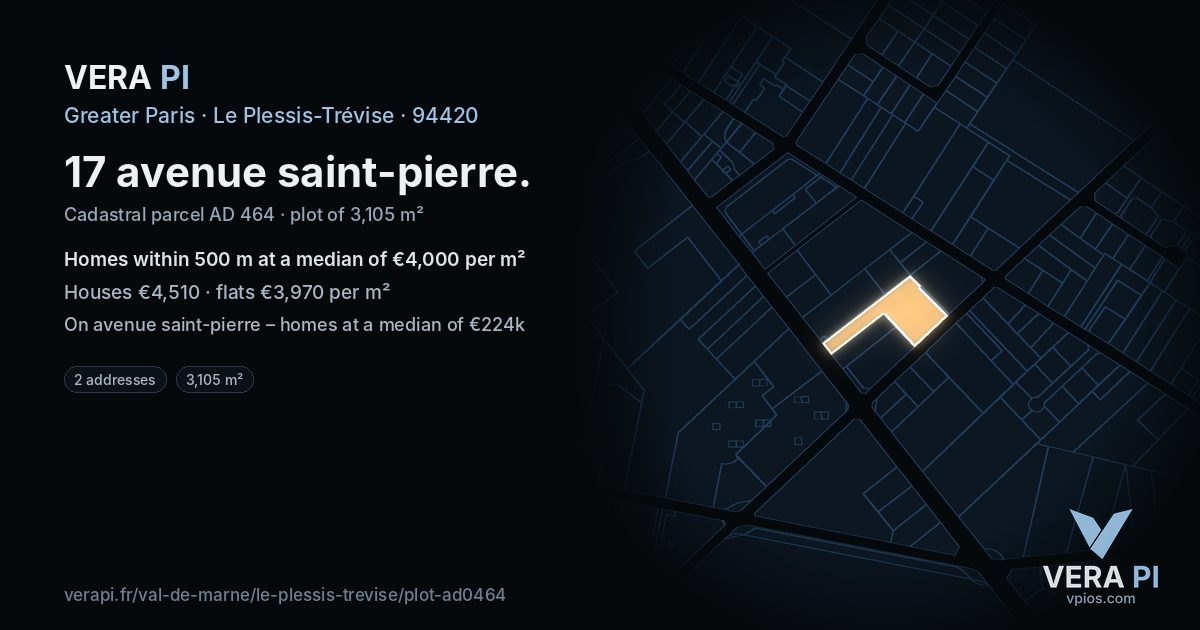17 avenue saint-pierre, Le Plessis-Trévise at night – the plot lit, the parcels around coloured by the prices near them