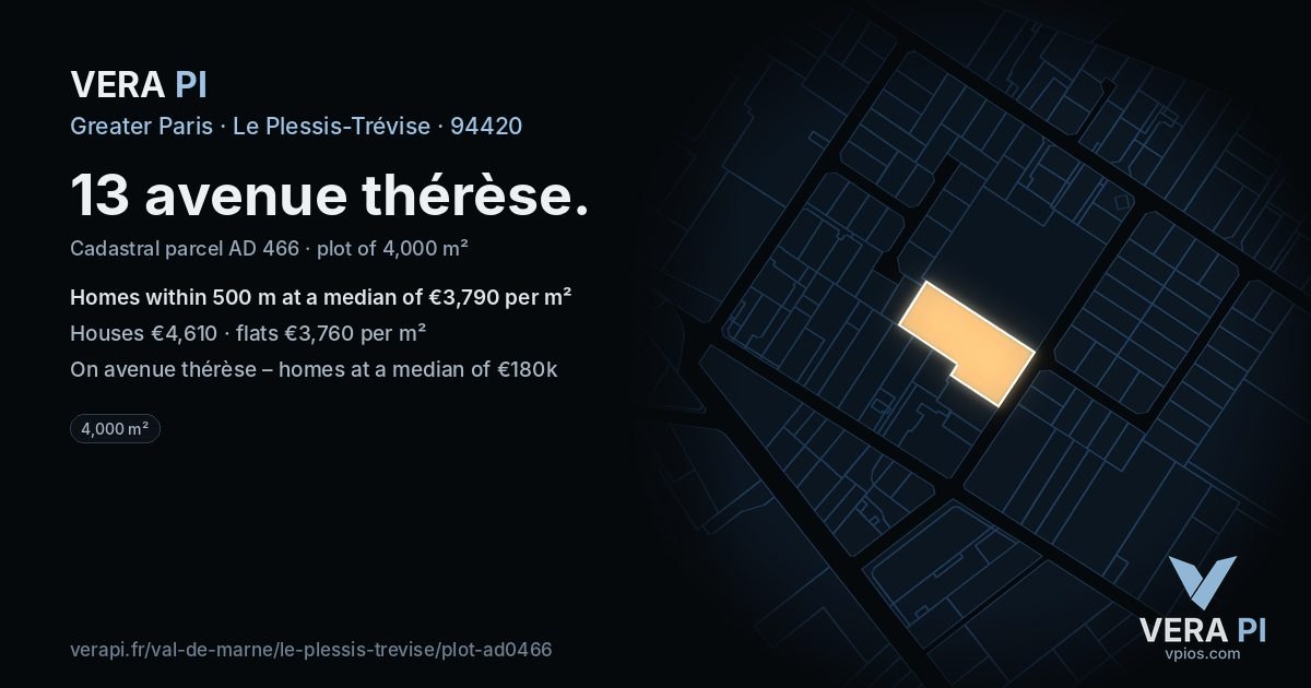 13 avenue thérèse, Le Plessis-Trévise at night – the plot lit, the parcels around coloured by the prices near them