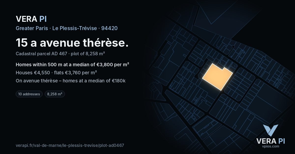 15 a avenue thérèse, Le Plessis-Trévise at night – the plot lit, the parcels around coloured by the prices near them